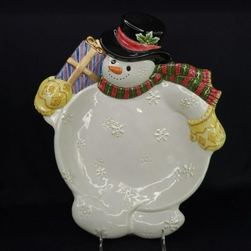 Fitz and Floyd Snowmanβ with Tophat Canape Cookie Christmas Serving Platter Vtg